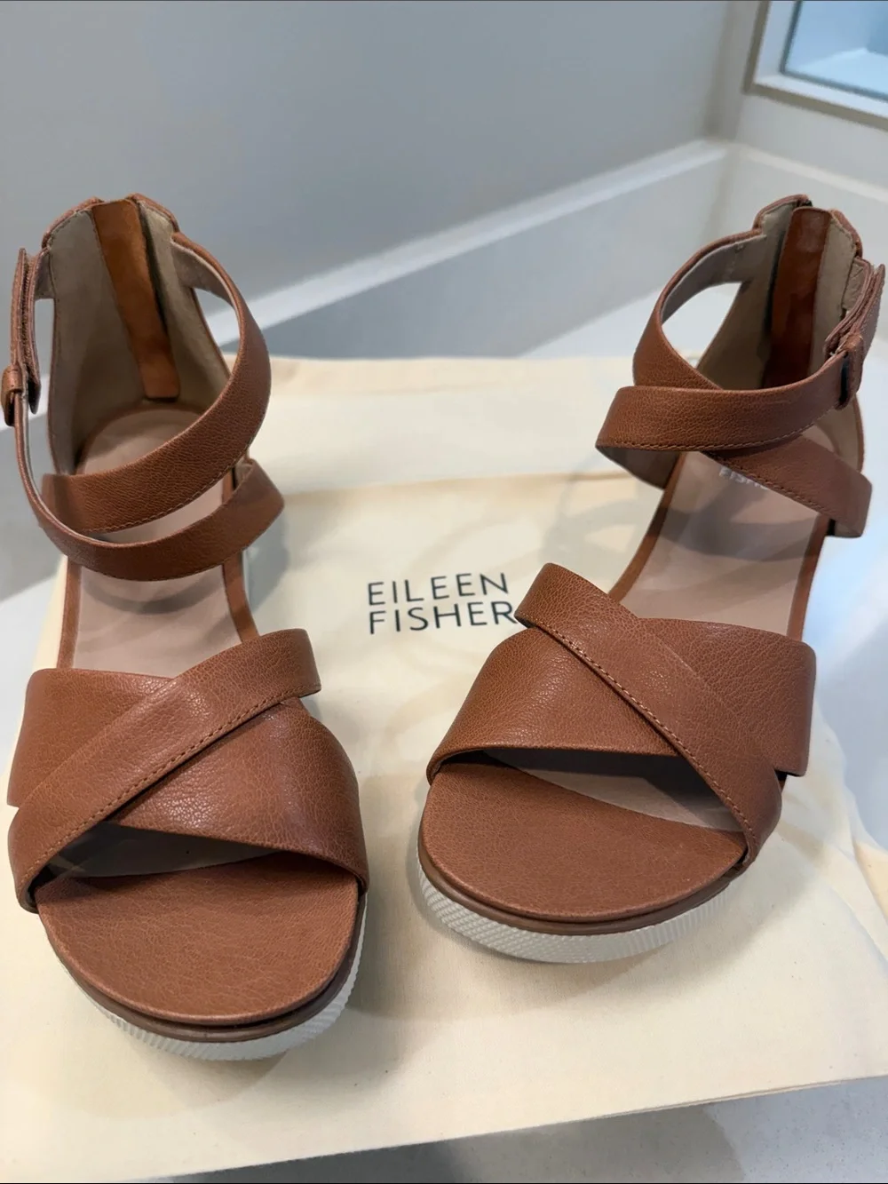 Eileen Fisher Camel Wedge Heels, Size 8.5